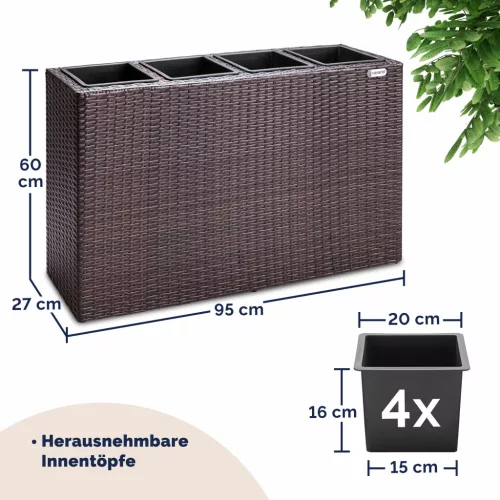 Virágtartó, polyrattan, barna, 95 x 27