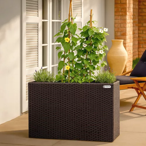 Virágtartó, polyrattan, barna, 95 x 27