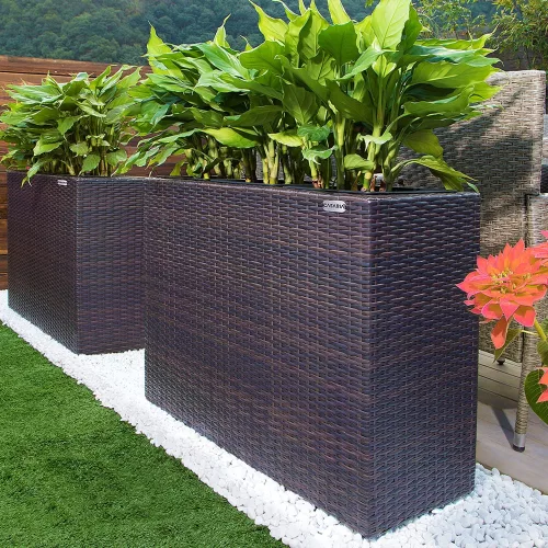 Virágtartó, polyrattan, barna, 95 x 27