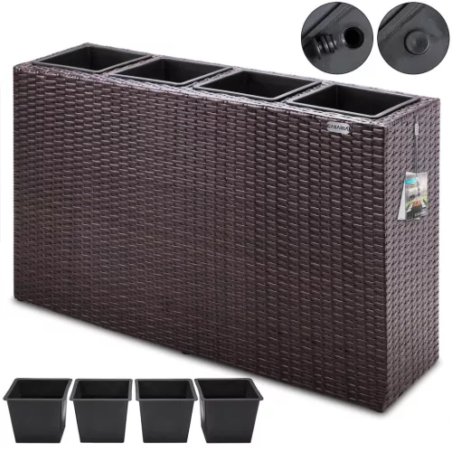 Virágtartó, polyrattan, barna, 95 x 27