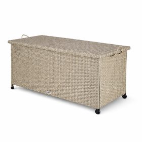   Kerti tároló láda, kerekekkel, polyrattan, krém, 117x53x60 cm