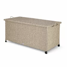 Kerti tároló láda, kerekekkel, polyrattan, krém, 117x53x60 cm