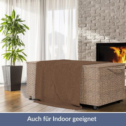 Kerti tároló láda, kerekekkel, polyrattan, krém, 117x53x60 cm