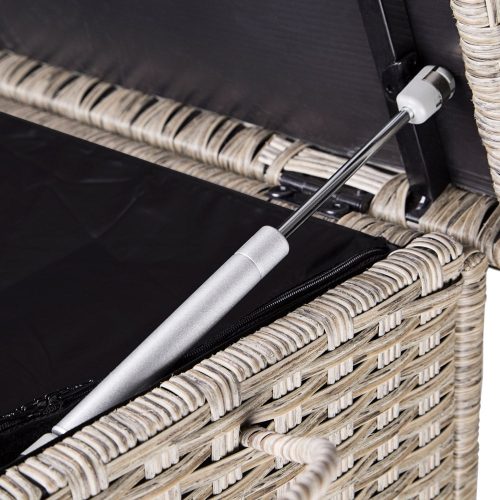 Kerti tároló láda, kerekekkel, polyrattan, krém, 117x53x60 cm