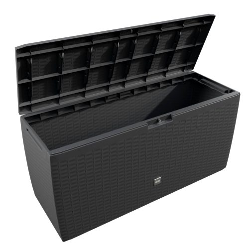 Kerti tároló láda, antracit, 290 liter, kerekekkel, vízzálló