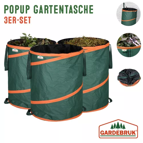 Kerti hulladéktároló zsák, 3 darabos szett, zöld, 85 liter