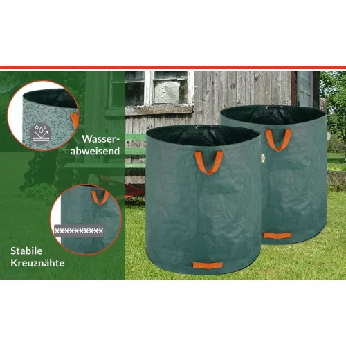 Kerti hulladéktároló zsák, 2 darabos szett, zöld, 500 liter