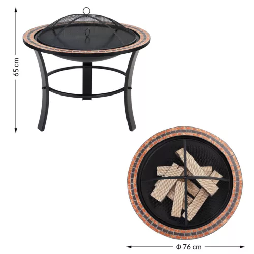 Tűztál, mozaikos acél, Fuoco stílus, 76 cm átmérő