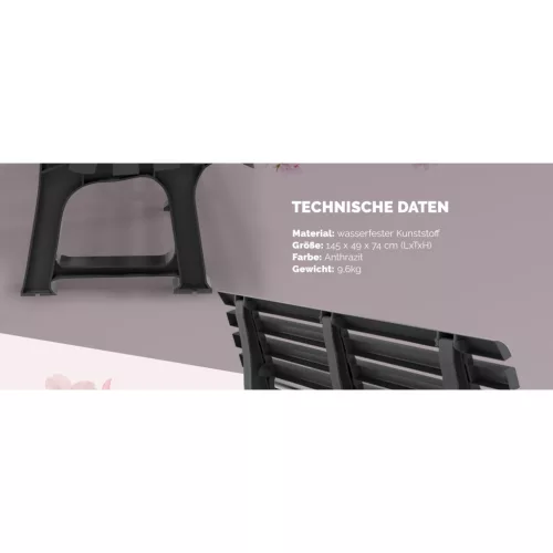 Kerti pad, antracit, Orchidea, 145 x 49 x 74 cm