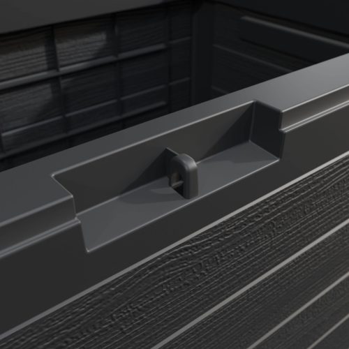 Kerti tároló láda, 190 liter, antracit, fa hatású, vízzáró, zárható