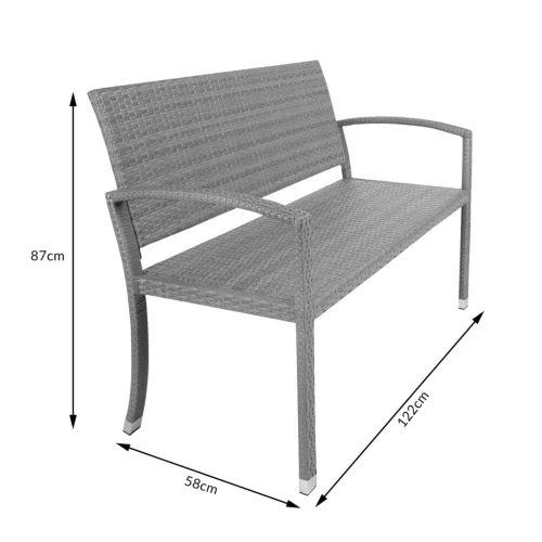 Kerti pad, polyrattan, szürke, 122 x 58 x 87 cm