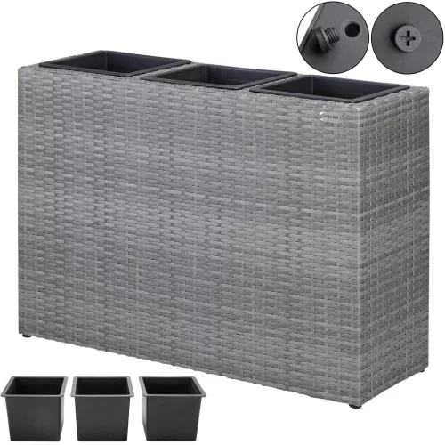 Virágtartó, polyrattan, szürke, 83 x 30