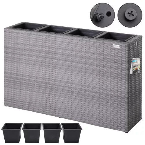 Virágtartó, polyrattan, szürke, 95 x 27