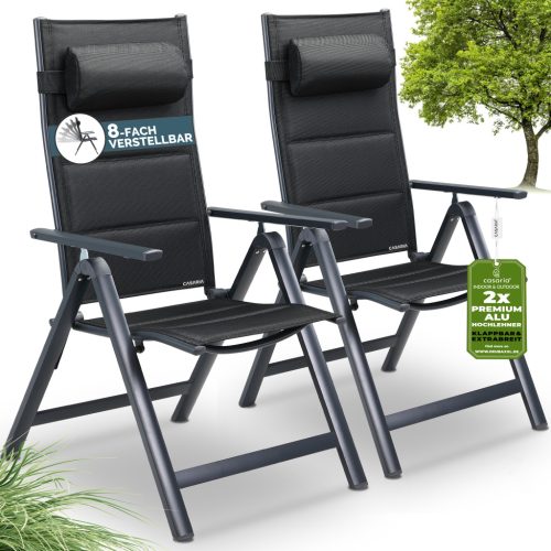 Magas háttámlájú, összecsukható kerti szék, szürke, 2 db