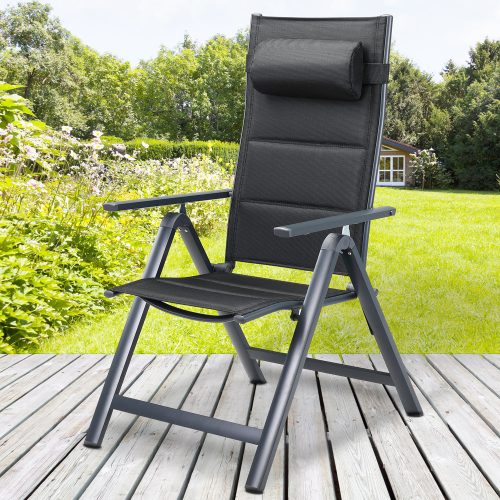 Magas háttámlájú, összecsukható kerti szék, szürke, 2 db