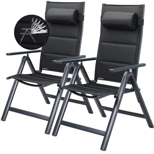 Magas háttámlájú, összecsukható kerti szék, szürke, 2 db