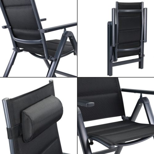 Magas háttámlájú, összecsukható kerti szék, szürke, 2 db