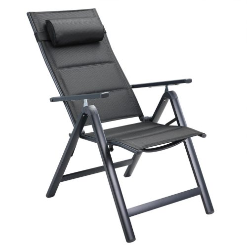 Magas háttámlájú, összecsukható kerti szék, szürke, 2 db