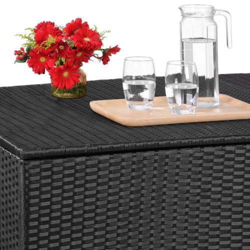 Kerti tároló láda, polyrattan, fekete, 318 liter, vízzálló