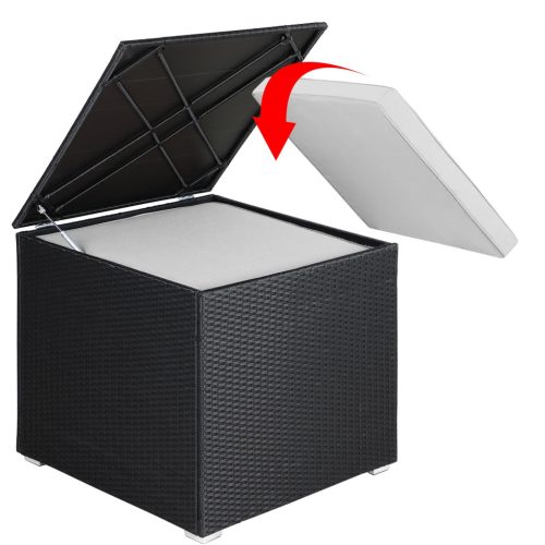 Kerti tároló láda, polyrattan, fekete, 318 liter, vízzálló