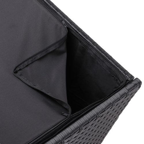 Kerti tároló láda, polyrattan, fekete, 318 liter, vízzálló