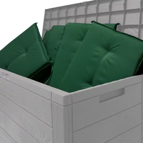 Kerti tároló láda, 280 liter, szürke, fa hatású, vízzáró