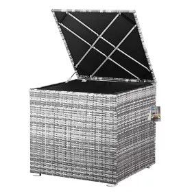 Kerti tároló láda, polyrattan, szürke, 318 liter, vízzáró, belső burkolattal
