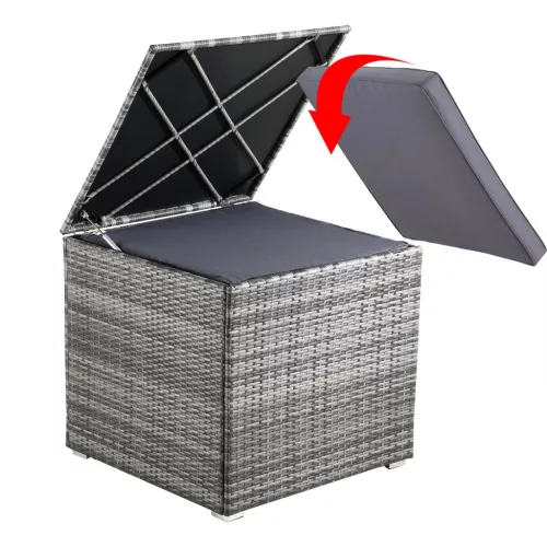 Kerti tároló láda, polyrattan, szürke, 318 liter, vízzáró, belső burkolattal