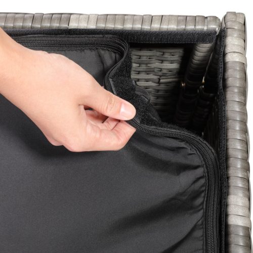 Kerti tároló láda, polyrattan, szürke, 318 liter, vízzáró, belső burkolattal