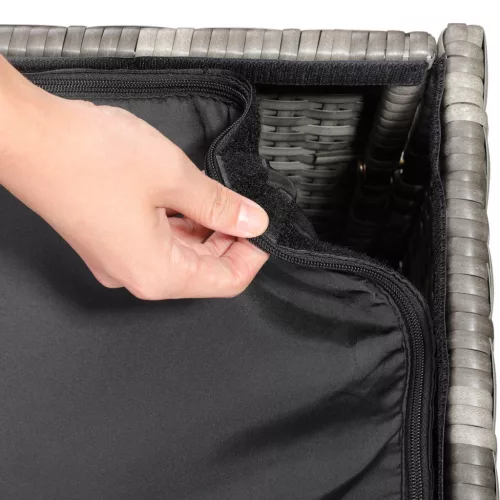 Kerti tároló láda, polyrattan, szürke, 318 liter, vízzáró, belső burkolattal