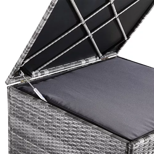 Kerti tároló láda, polyrattan, szürke, 318 liter, vízzáró, belső burkolattal