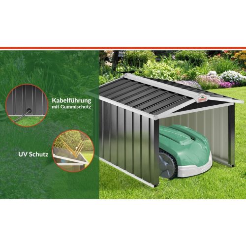 Robotfűnyíró garázs, antracit, fém, 86 x 100 x 63 cm