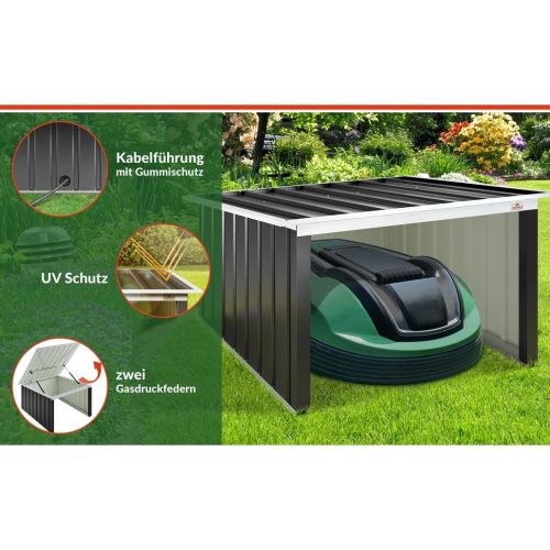 Robotfűnyíró garázs, antracit fém, 89 x 90 x 54 cm