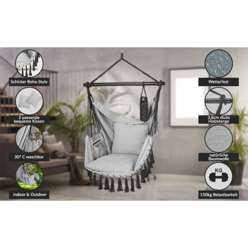 Függőszék, világosszürke, 170 x 100 x 150 cm