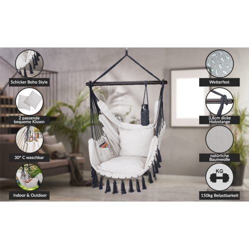 Függőszék, krém, 170 x 100 x 150 cm