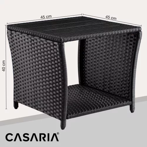 Kerti kisasztal, polyrattan, fekete, 45 x 45 x 40 cm