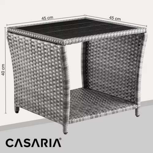 Kerti kisasztal, polyrattan, szürke, 45 x 45 x 40 cm