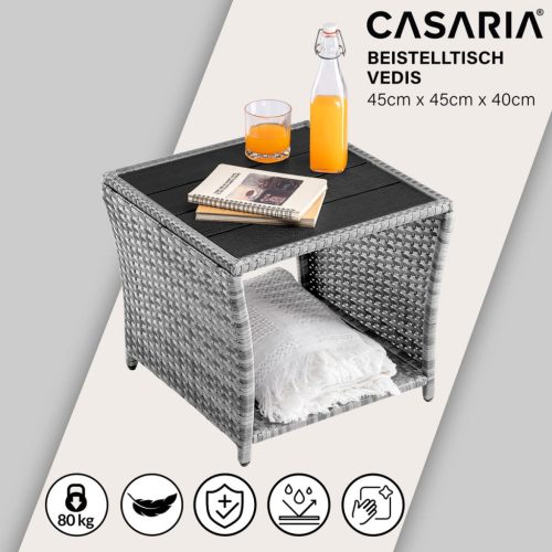 Kerti kisasztal, polyrattan, szürke, 45 x 45 x 40 cm