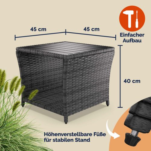 Kerti kisasztal, polyrattan, szürke, 45 x 45 x 40 cm