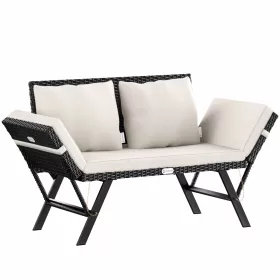 Kerti pad, polyrattan, feketekrém, 176 x 56 x 81 cm,