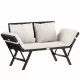 Kerti pad, polyrattan, feketekrém, 176 x 56 x 81 cm,