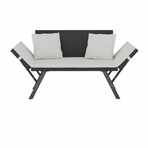 Kerti pad, polyrattan, feketekrém, 176 x 56 x 81 cm,