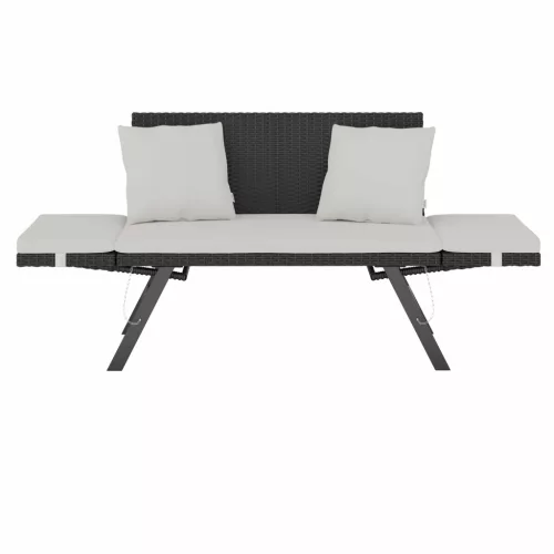 Kerti pad, polyrattan, feketekrém, 176 x 56 x 81 cm,
