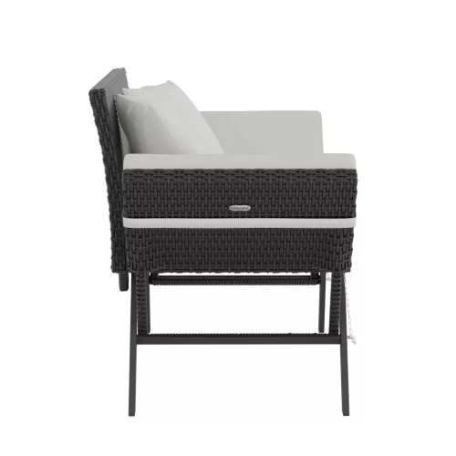 Kerti pad, polyrattan, feketekrém, 176 x 56 x 81 cm,