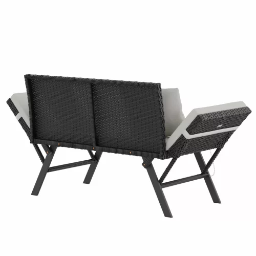 Kerti pad, polyrattan, feketekrém, 176 x 56 x 81 cm,