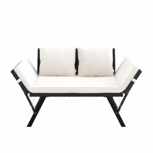 Kerti pad, polyrattan, feketekrém, 176 x 56 x 81 cm,