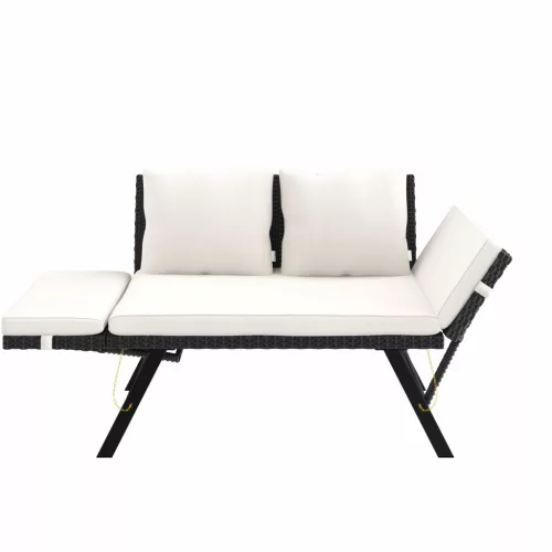 Kerti pad, polyrattan, feketekrém, 176 x 56 x 81 cm,