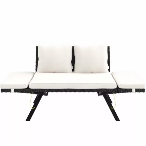 Kerti pad, polyrattan, feketekrém, 176 x 56 x 81 cm,