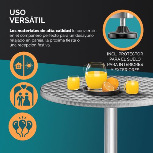 Állítható állóasztal, alumínium, ezüst, 60 cm