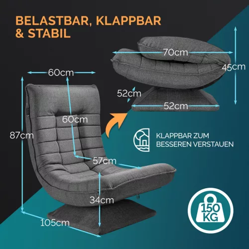 Relaxációs fotel, szövet, szürke